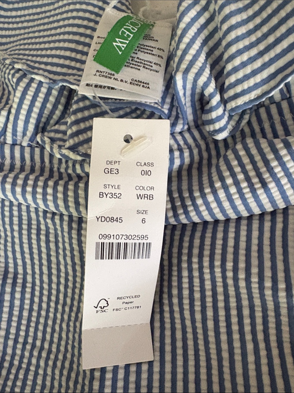 J. Crew Blue and White ruched ruffle one-piece swimsuit in classic seersucker - Picture 2 of 2